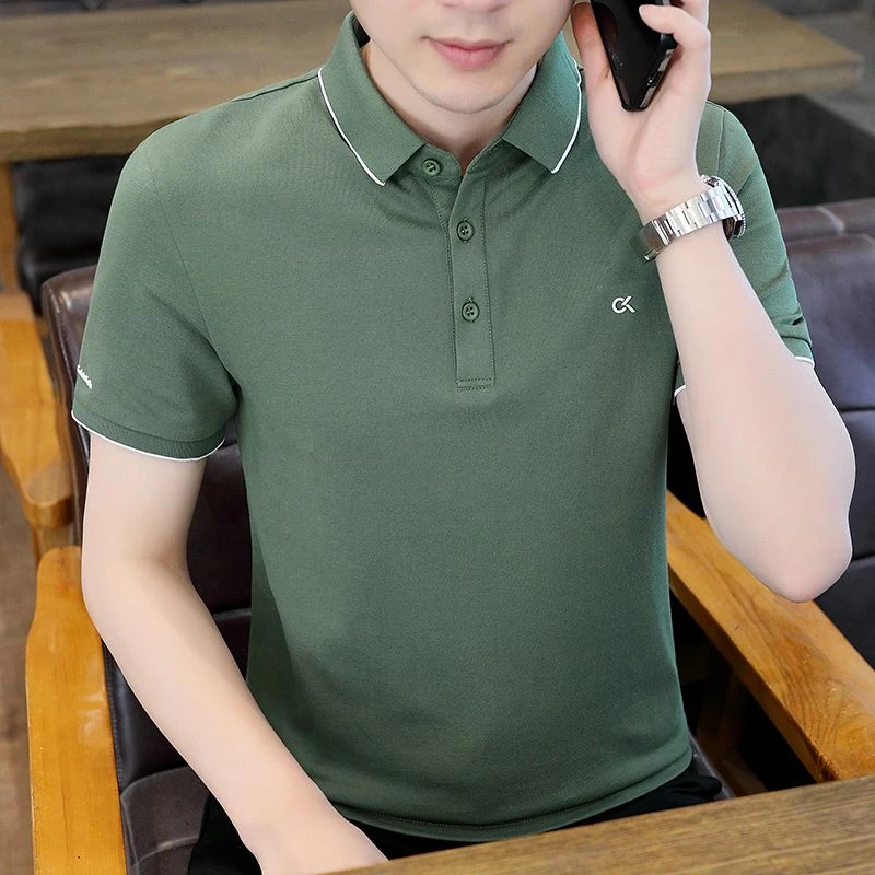 简约高档短袖t恤男士polo衫潮流帅气带领上衣服韩版修身半袖体恤