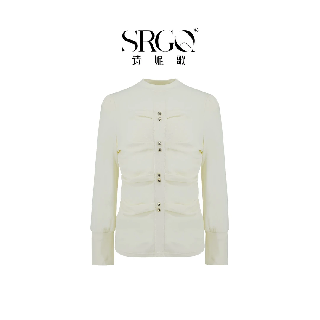 2024静奢系列【风琴褶】贵气女人的穿搭 纽扣褶皱百搭长袖衫G7065