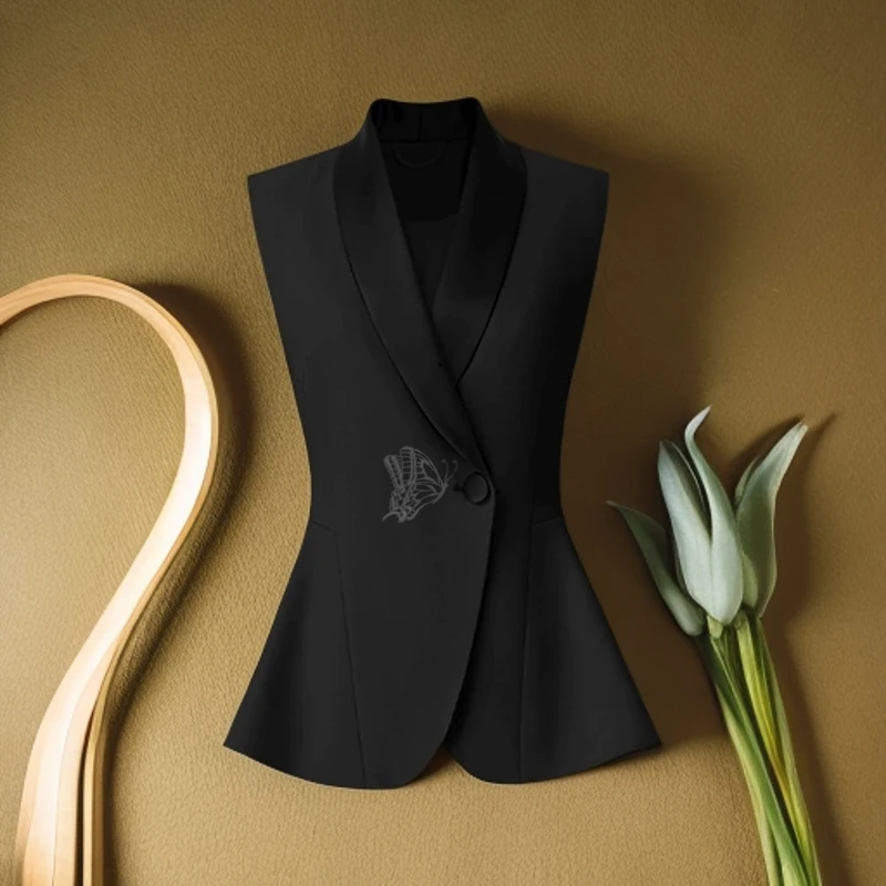 高端西装无袖刺绣款马夹上衣女士秋季新款修身显瘦QMR7641H07