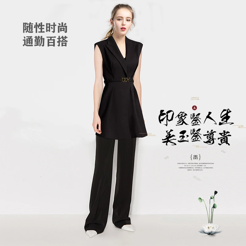 2023年秋季新款时尚西装马甲收腰显瘦黑色小西服坎肩马夹中长款女