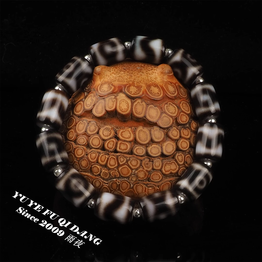 敢做！巴西白料台珠桶珠虎牙坛城三眼单珠16*11mm条纹玛瑙