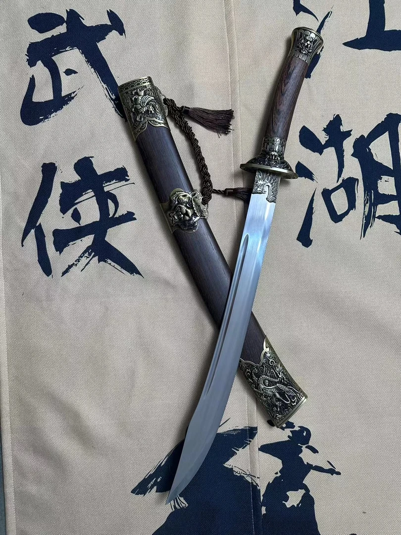 龙虎大刀 鸡翅木高锰钢未开刃牛尾刀适合收藏把玩冷兵器手工