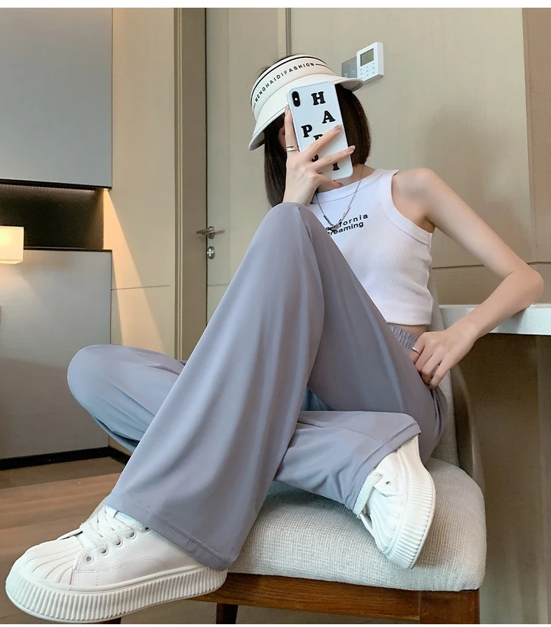 阔腿裤夏季薄款冰凉裤阔腿冰丝裤直筒垂感小个子防晒防蚊裤凉凉裤