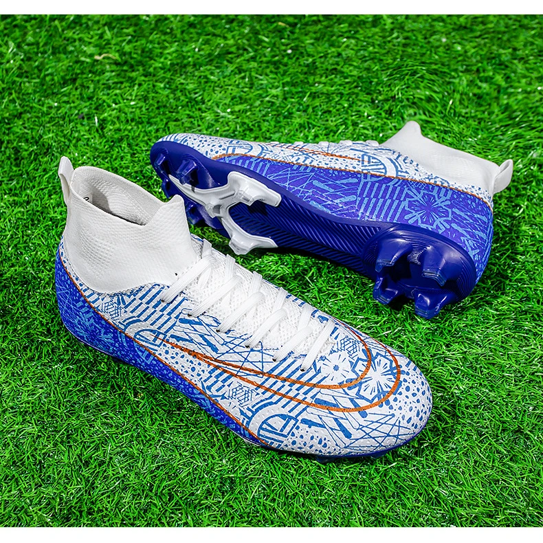 新款C罗刺客足球鞋男款秋季高帮长碎钉学生儿童男童专业训练球鞋