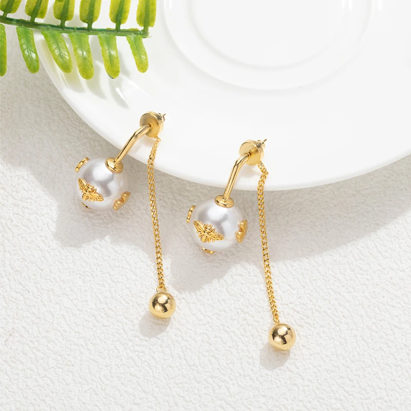 铜合金耳饰 【芳芳宠粉】轻奢流苏双珠珠耳环