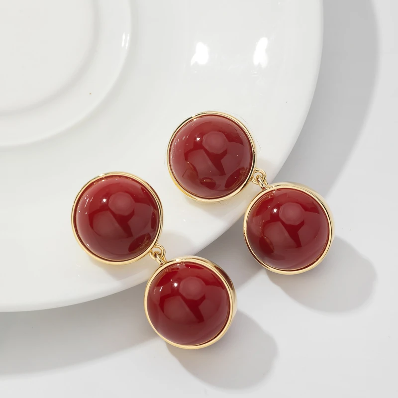 铜合金耳饰 复古双球耳环