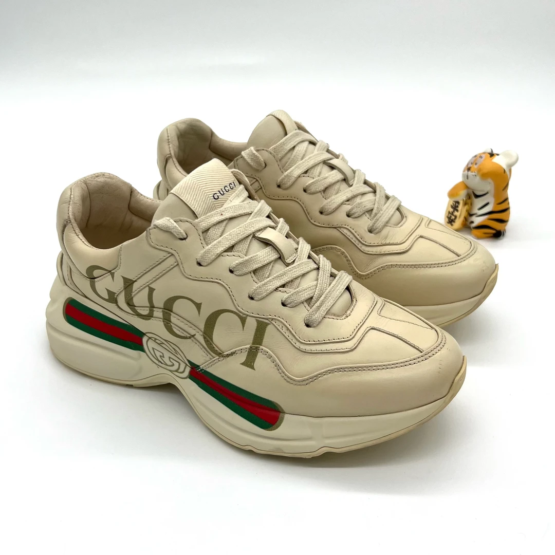 99新 GUCCI/古驰 男士米黄色 经典腰带老爹鞋厚底时尚百搭 38.5码