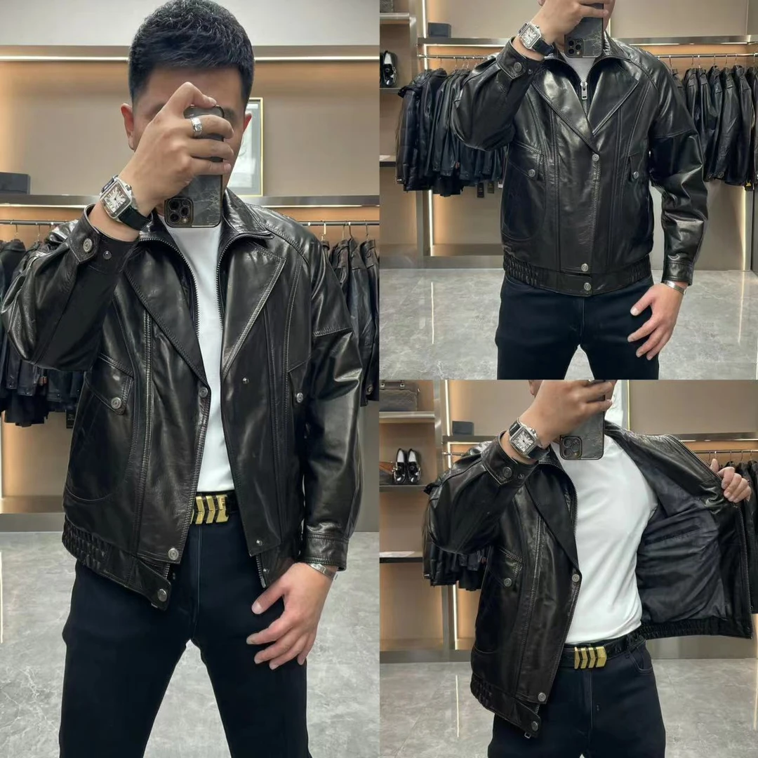 头层山羊皮时尚翻领型男必备真皮皮衣黑色春秋潮流帅气韩版9817