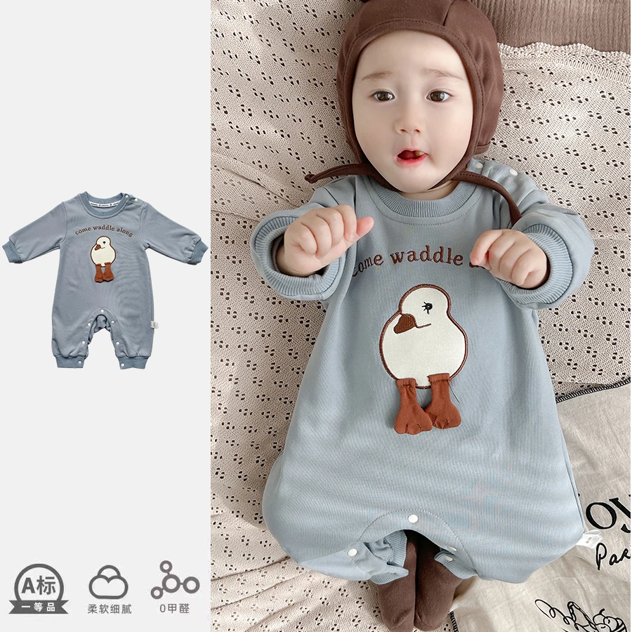 婴儿小鸭连体衣服春秋季装男女宝宝超萌洋气外出婴儿衣服秋冬款