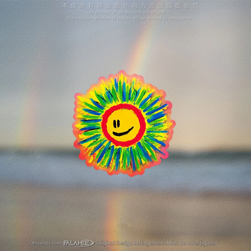 太阳花涂鸦卡通表情贴纸好心情开心油画风车身行李箱玻璃反光装饰