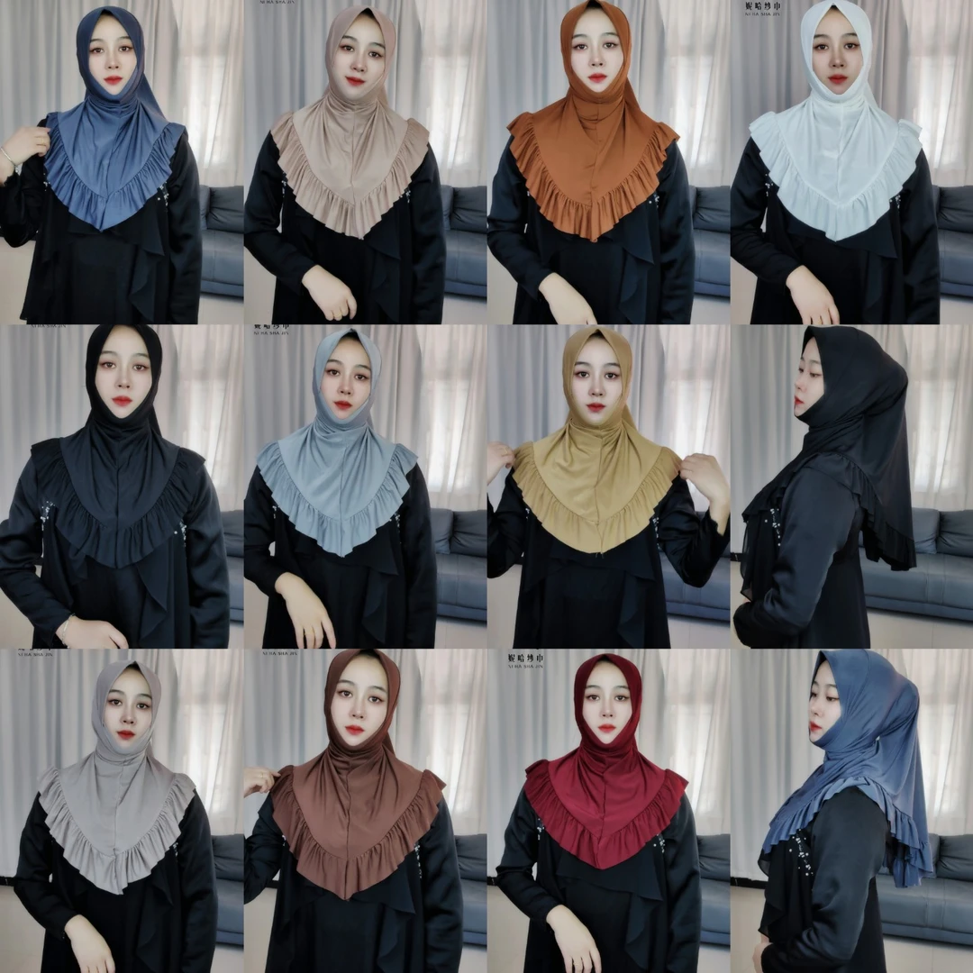 妮哈纱巾工厂【水晶麻荷叶边大版光板软帽沿】套头纱巾