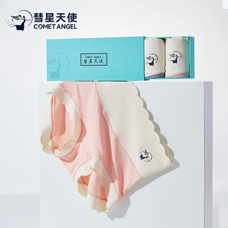 彗星天使舒适运动透气抑菌内裆提臀无痕桑蚕丝中腰女士内裤礼盒装