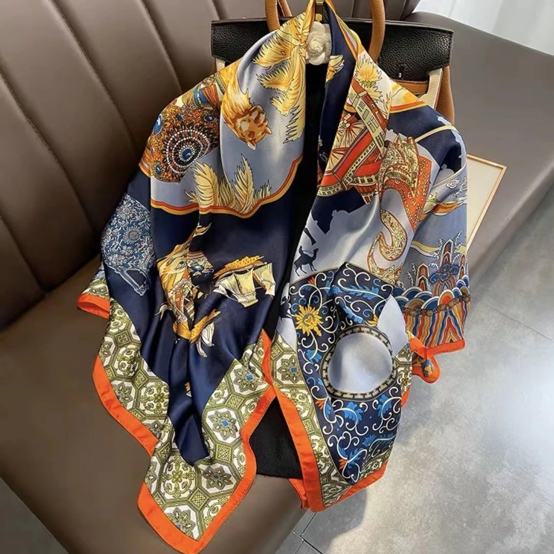 大方巾 056珠光宝气丽锦缎110*110洋气妈妈尊贵大方时尚潮流丝巾