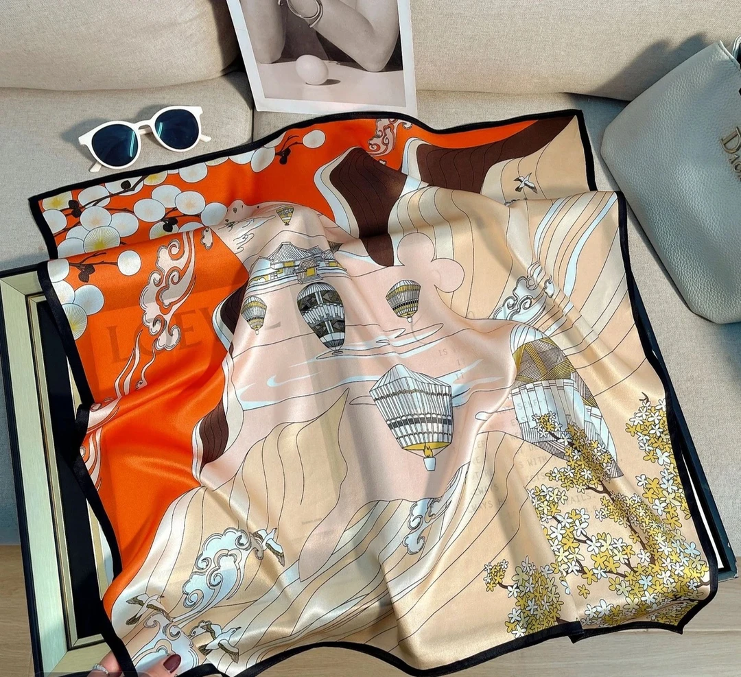 F12热气球方巾春季新款丝巾65*65