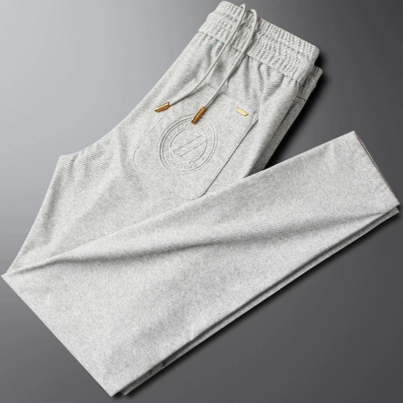 轻奢秋冬厚款高端时尚休闲裤男修身直筒小脚欧货运动裤男百搭卫裤