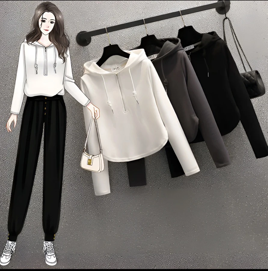 （现货秒发）2025胖mm显瘦连帽卫衣女春秋百搭打底衫