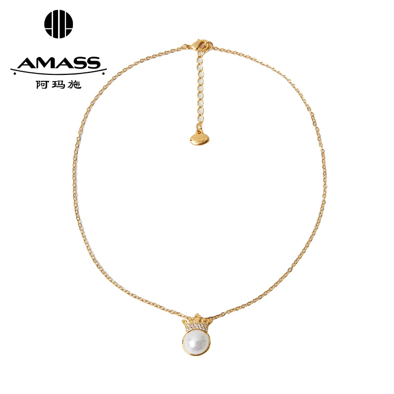 合金项链 阿玛施AMASS质感轻奢贝壳珠皇冠项链造型配饰女5900503