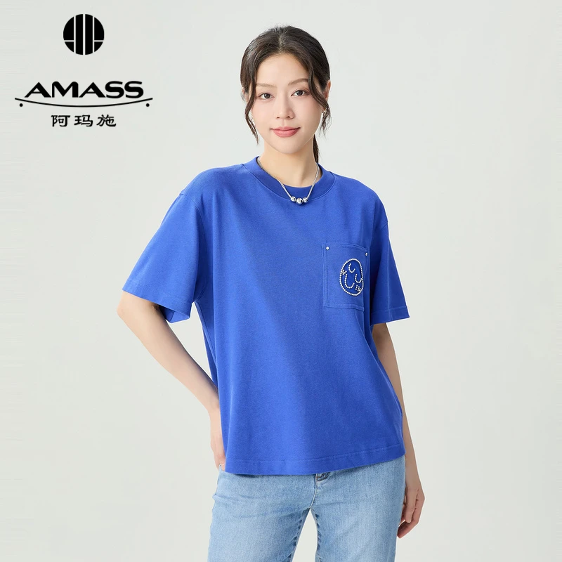 阿玛施AMASS春夏时尚新款品质女装休闲造型质感圆领T恤女5300880