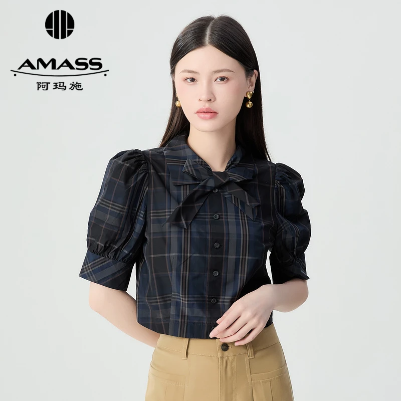 【二折商品，不退不换】阿玛施AMASS学院风格纹气质短款上衣5301027