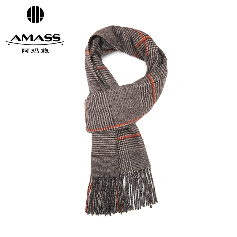 阿玛施AMASS时髦通勤保暖流苏格纹纯山羊绒围巾穿搭配饰5800012