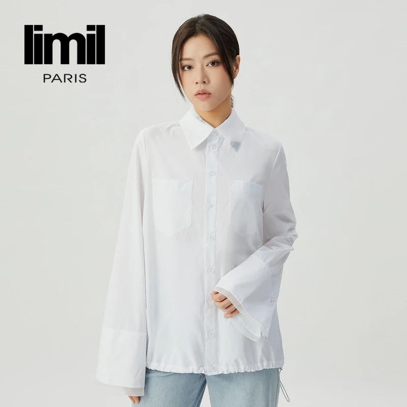 阿玛施丽米儿limil新款极简拼接乌干纱下摆抽绳衬衫型外套9400142