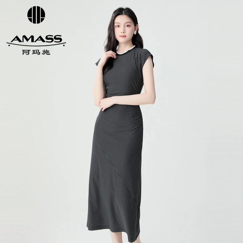 阿玛施AMASS新款女装时尚气质优雅修身中式韵味波点连衣裙5500454