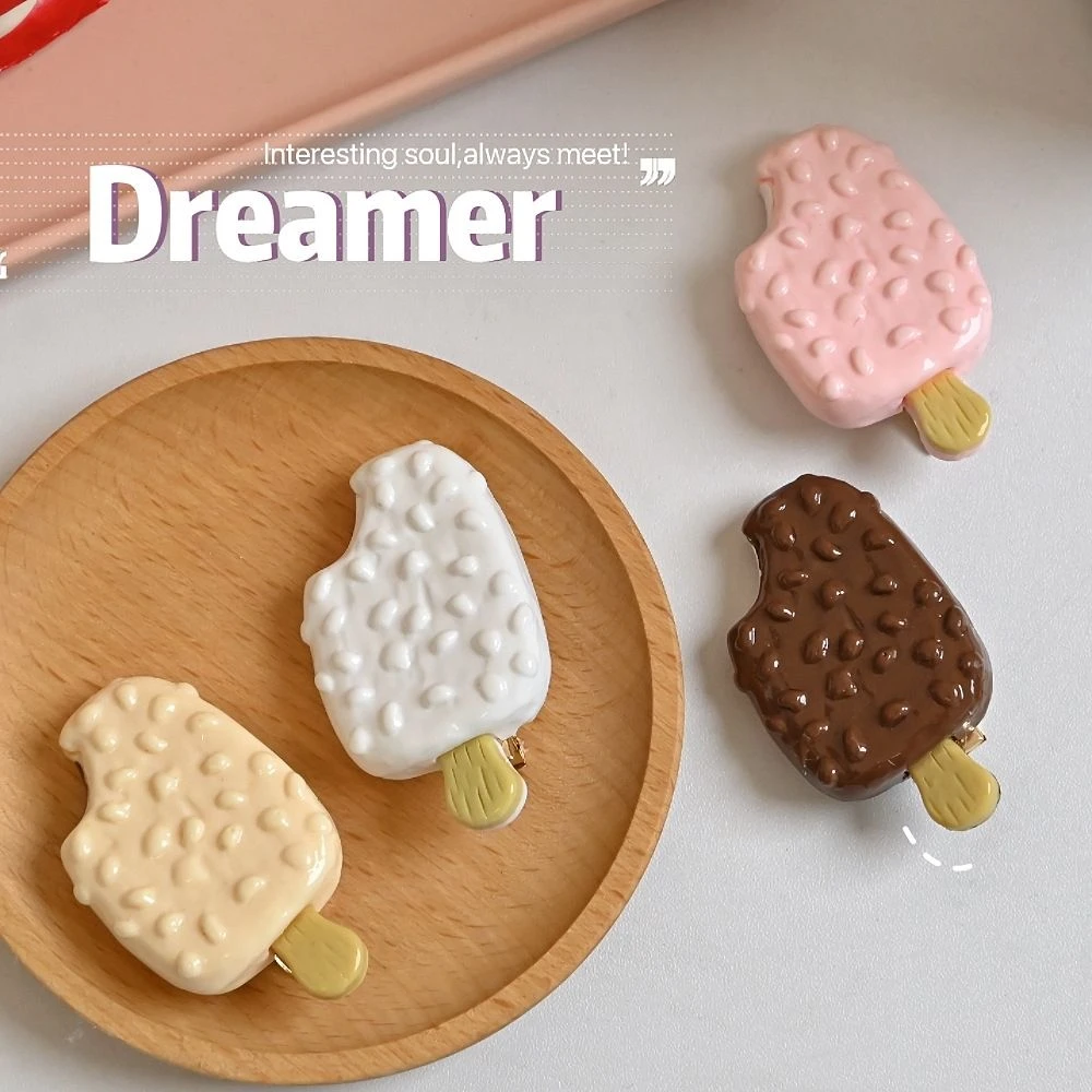 网红大号脆皮雪糕发夹4厘米银色发夹ins可爱
