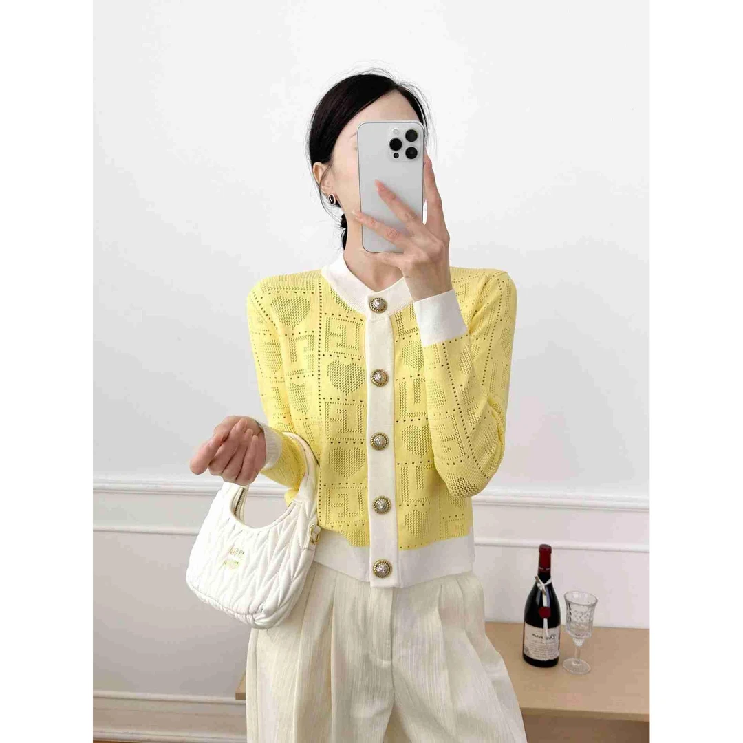 Lena3348韩系镂空开衫针织衫纯色尚简约气质高级开衫上衣