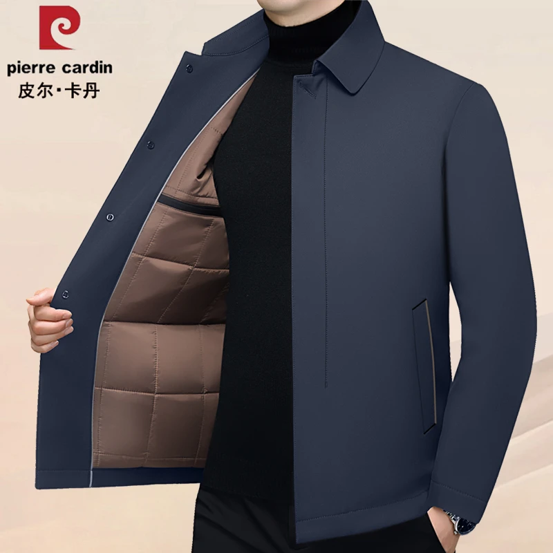 皮尔卡丹男装秋冬季新款夹克男士外套轻薄加棉保暖休闲上衣爸爸装