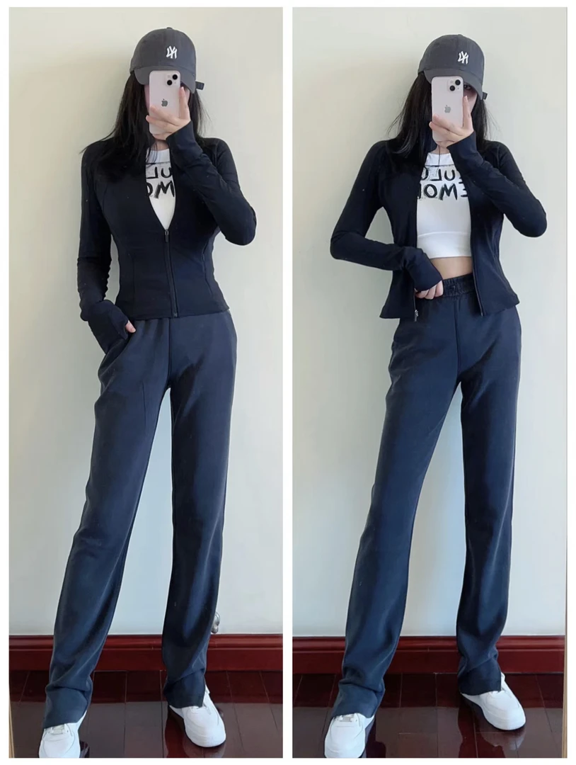 lulu同款Softstreme垂感抗皱铜氨丝瑜伽运动休闲开叉直筒阔腿裤女