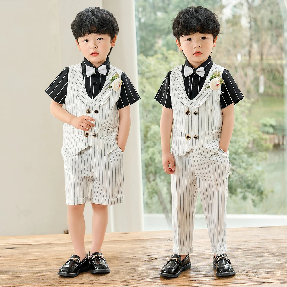 儿童西装新款马甲短袖两件套男童演出主持摄影西服宝宝花童婚礼服