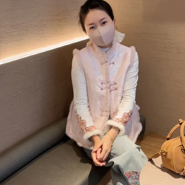 夹棉【菡蕊】马甲加厚宽松新中式百搭女士中国风马夹刺绣复古