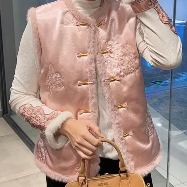 夹棉【花想容】冬季马甲加厚宽松新中式百搭女士中国风马夹刺绣复古