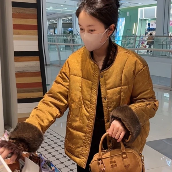 棉服【泊舟】毛毛袖时尚冬季新中式提花中国风长袖宽松气质棉衣外套