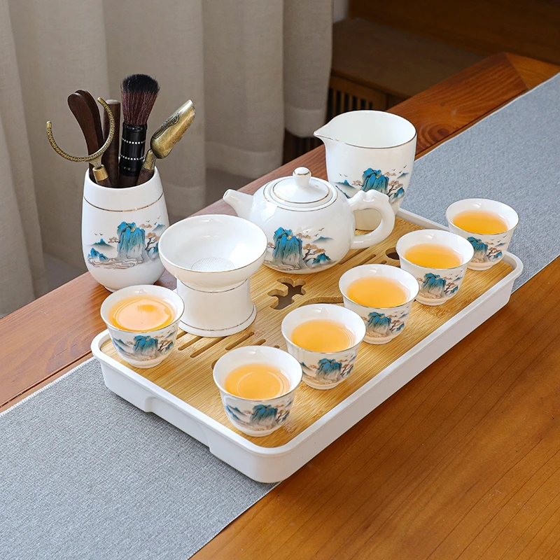 白瓷羊脂玉瓷功夫茶具礼盒套装家用轻奢高档全套茶壶白玉茶杯茶盘