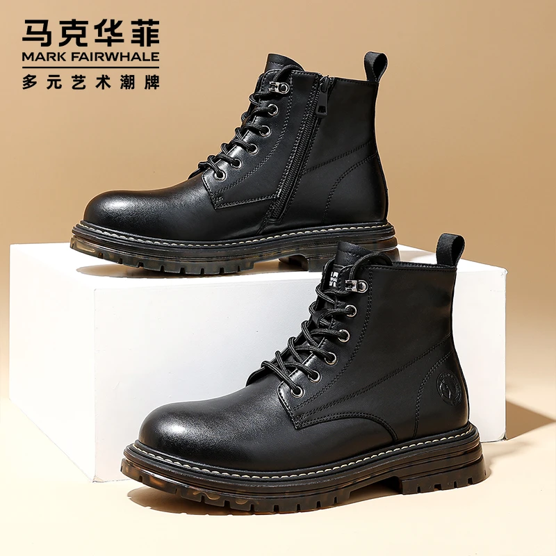 马克华菲男士高帮马丁靴2025新款情侣拉链雪地靴短靴大小码工装靴