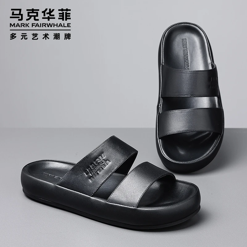 马克华菲男鞋真皮男士高档拖鞋夏季防水外穿潮牌凉拖鞋休闲沙滩鞋