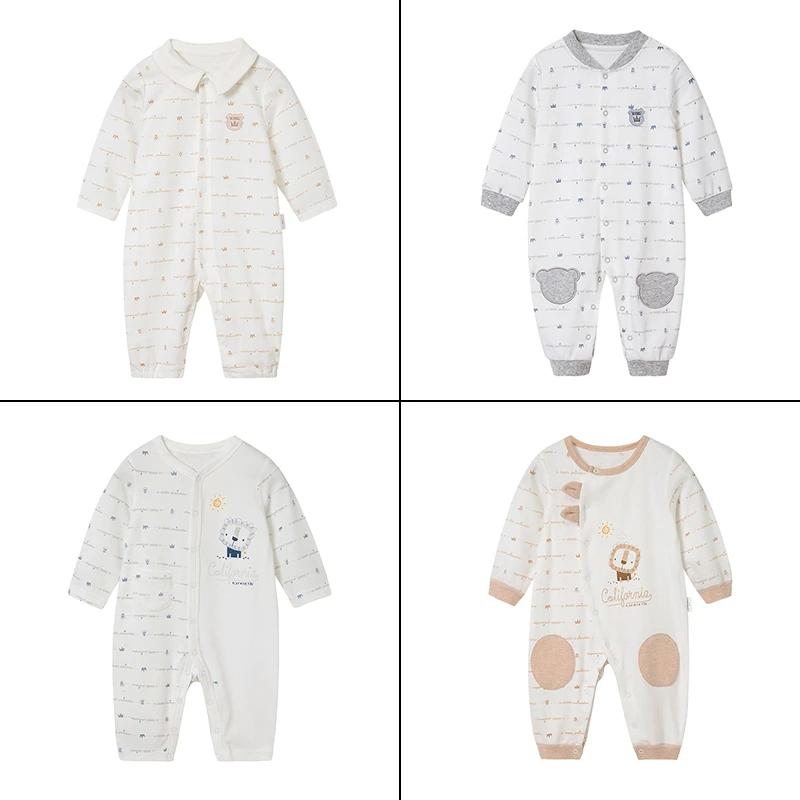 A类纯棉新生婴儿秋冬长袖连体衣