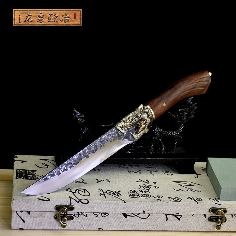 龙泉欧冶家用手工锻打锤纹中式菜刀一体剔骨刀锋利耐用厨师刀具