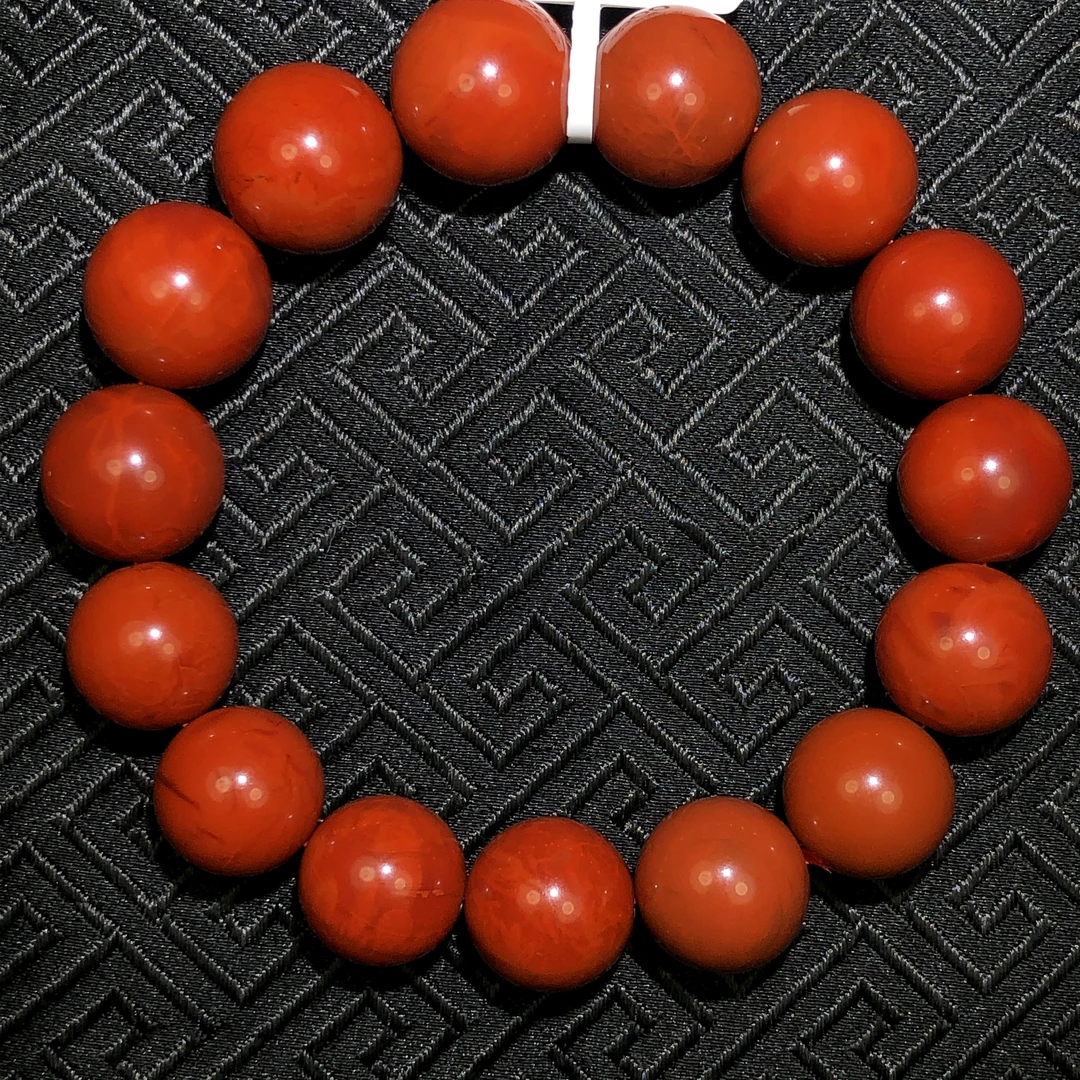 原矿无优化川料南红玛瑙柿子红火焰纹13-14mm单圈手串珠串