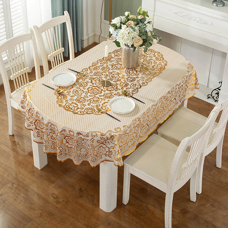 伸缩折叠椭圆形免洗桌布防尘耐磨防水防油立体烫金工艺家用餐桌布