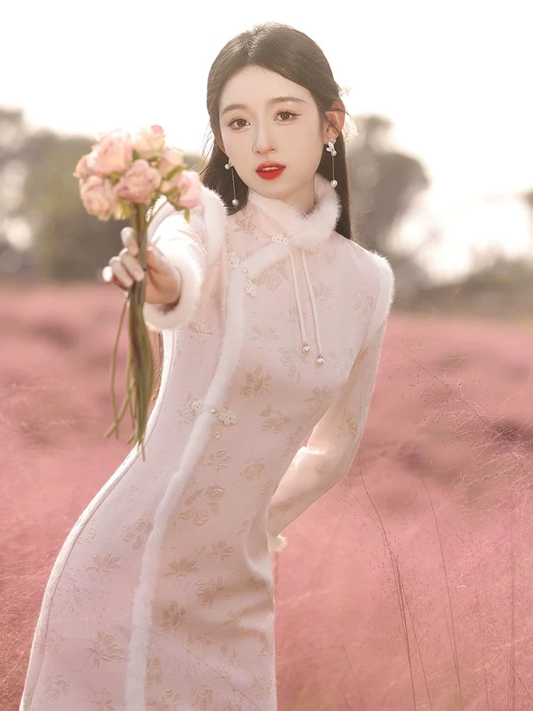 【1950 花落半歌 粉色】显瘦气质修身优雅复古中国风旗袍