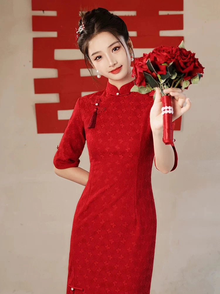 【1933 温润如玉 红色】显瘦气质修身优雅复古中国风旗袍