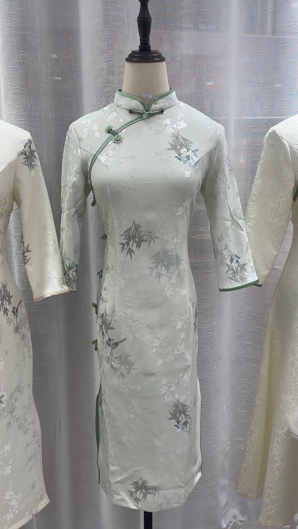 【1672 绿色 竹报平安 新款】网红气质百搭款淑女显瘦旗袍