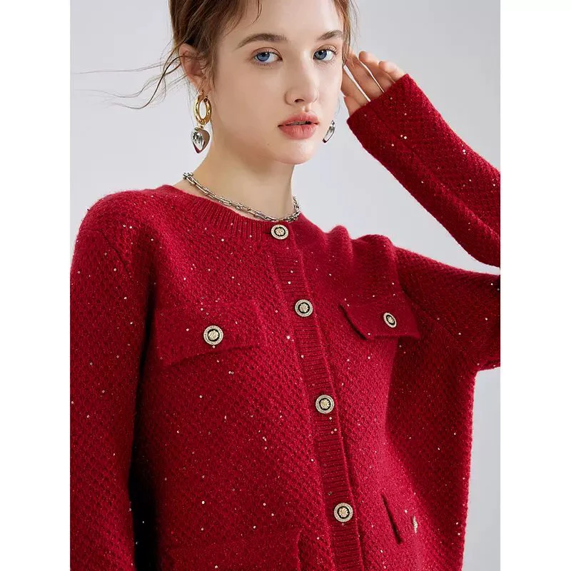 YUNAQIU 小香风毛衣冬春款2024年新款气质显瘦短款针织衫上衣2856