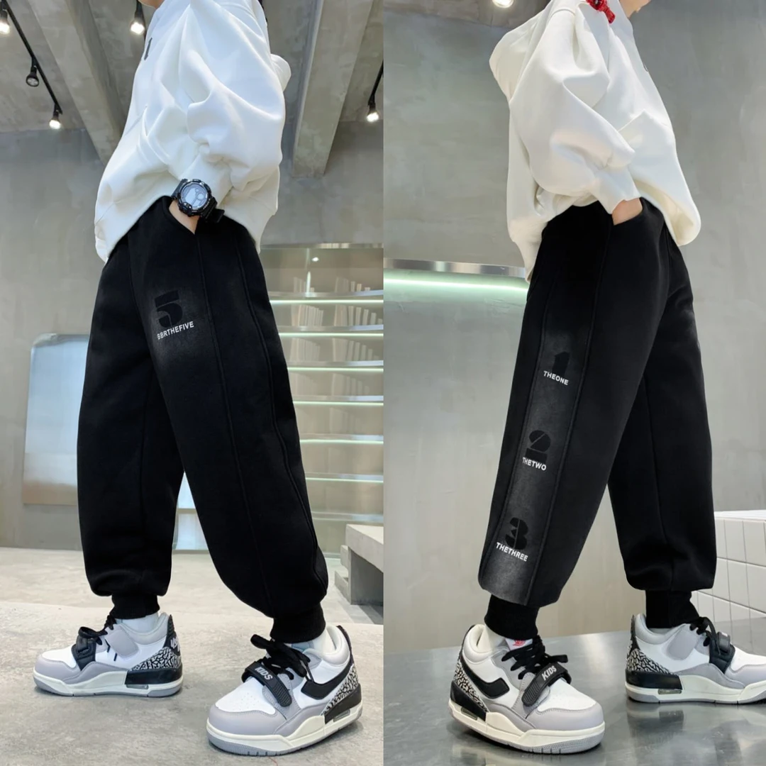 【加绒】男童卫裤针织做旧秋冬款中大童宽松运动裤LenKid- 数字123