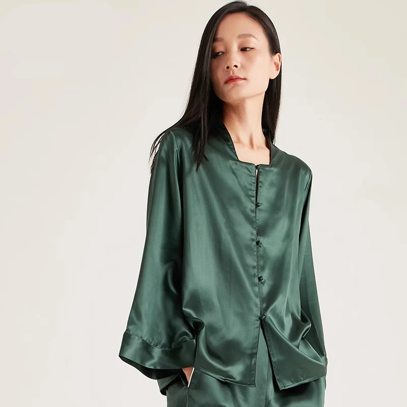 SILKISS/丝侬真丝睡衣女两件套长袖轻中式春夏桑蚕丝家居服套装