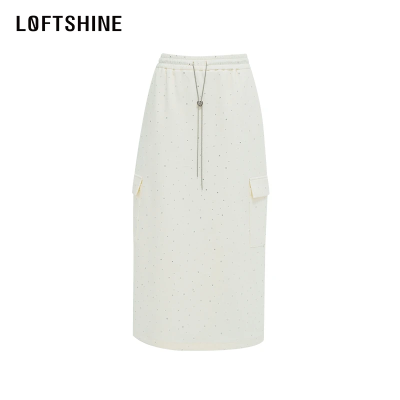 LOFTSHINE珞炫女24夏季设计感小众高腰松紧腰休闲半身裙