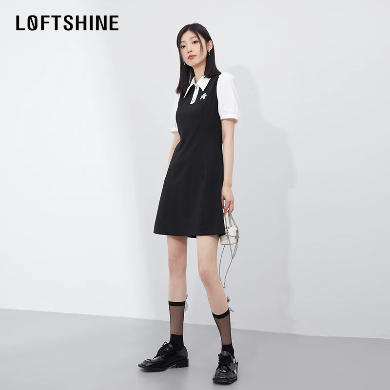 LOFTSHINE珞炫POLO领连衣裙A字短裙73213179