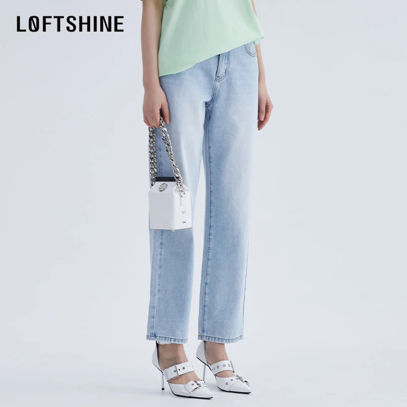 LOFTSHINE珞炫时尚百搭牛仔蓝长裤22214112